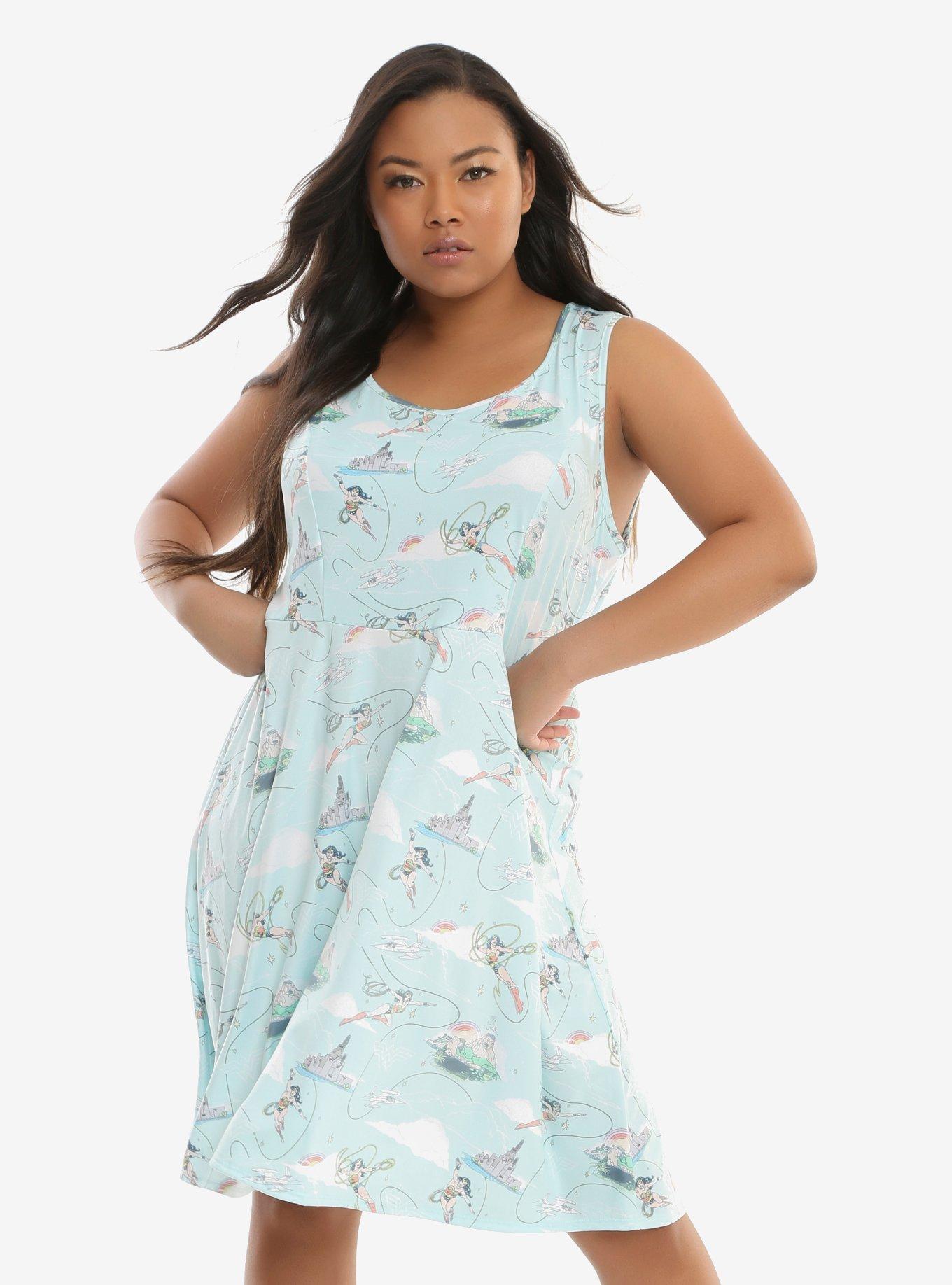 DC Comics Wonder Woman Vintage Print Skater Dress Plus Size, MULTI, hi-res