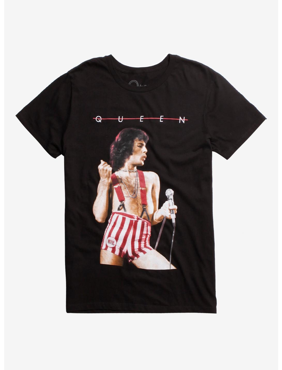 Queen Freddie Mercury Striped Shorts T-Shirt, BLACK, hi-res