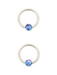 Steel Blue Purple Galaxy Bead Captive Hoop 2 Pack, SILVER, hi-res