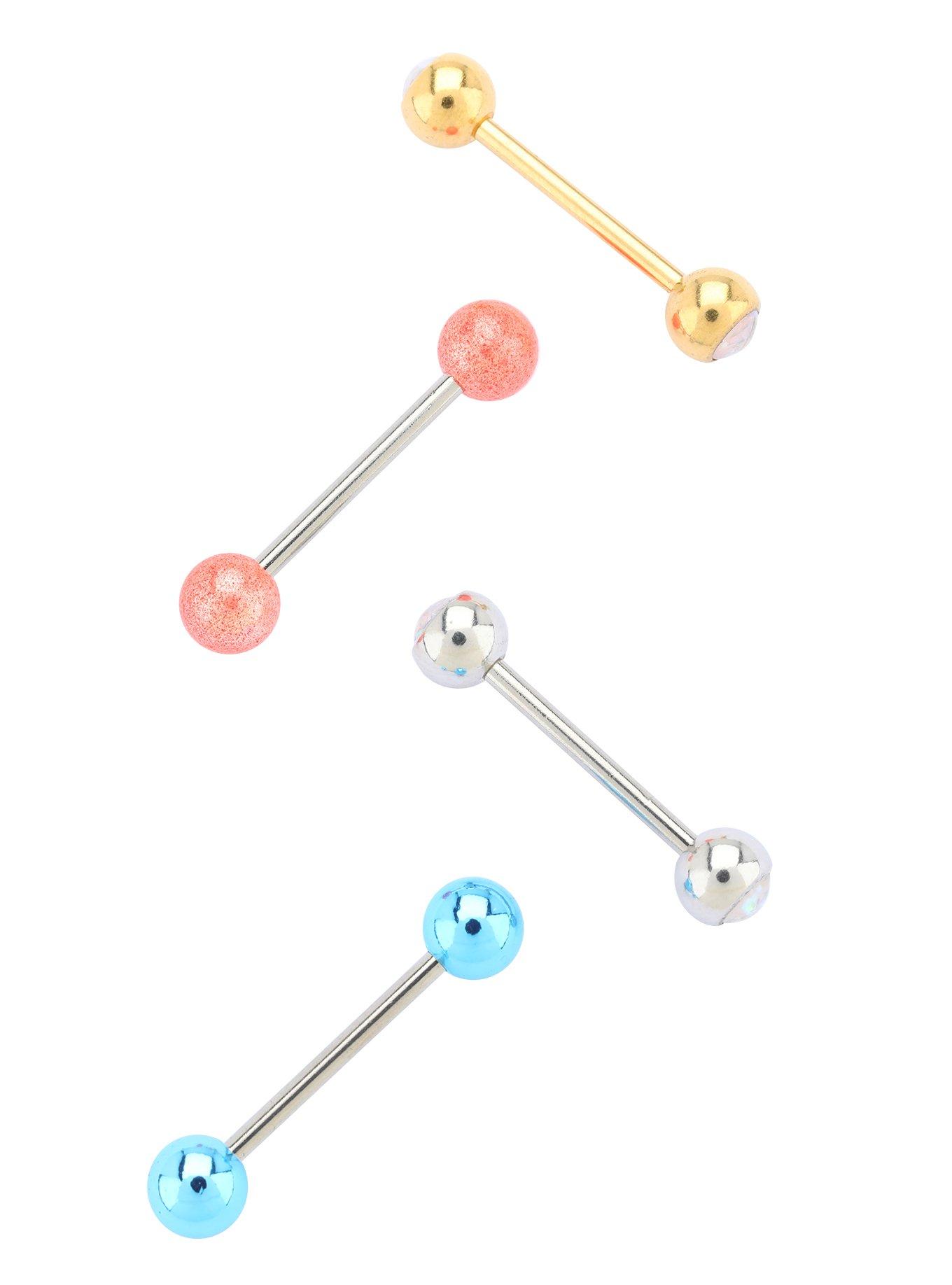 14G Steel Blue Peach Gold Tongue Barbell 4 Pack, , hi-res