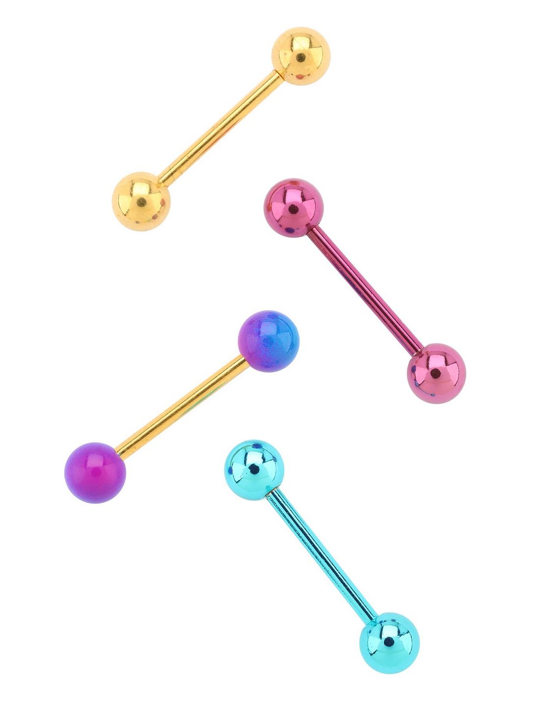14G Steel Turquoise Pink Gold & Purple Ombre Barbell 4 Pack, , hi-res