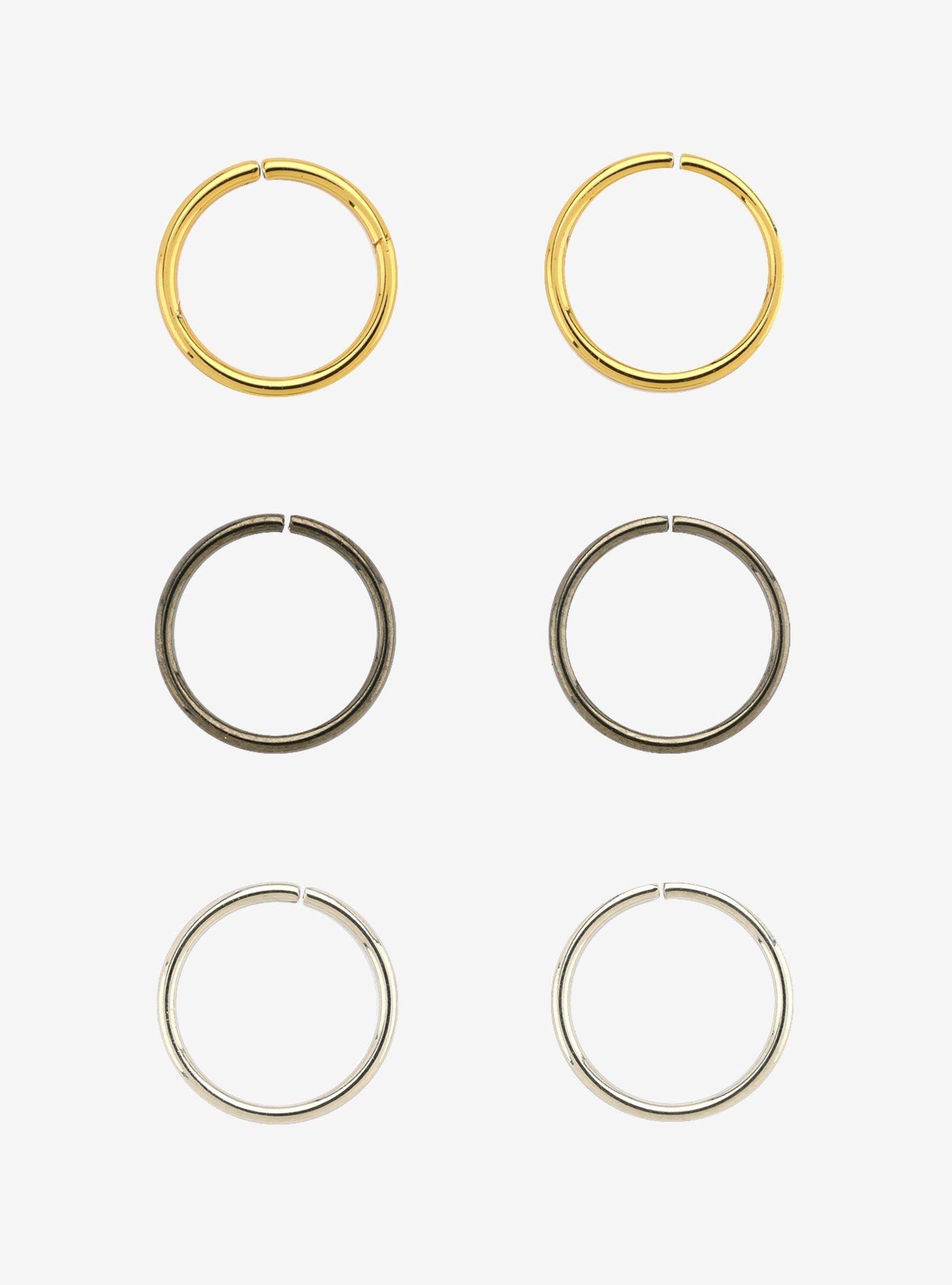 Steel Silver Gold Hematite Seamless Nose Hoop 3 Pack, , hi-res