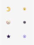 Steel Gold Moon Purple Star Nose Stud 6 Pack, MULTI, hi-res