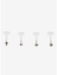 Silver Spike CZ Bead Acrylic Labret Stud 4 Pack, MULTI, hi-res
