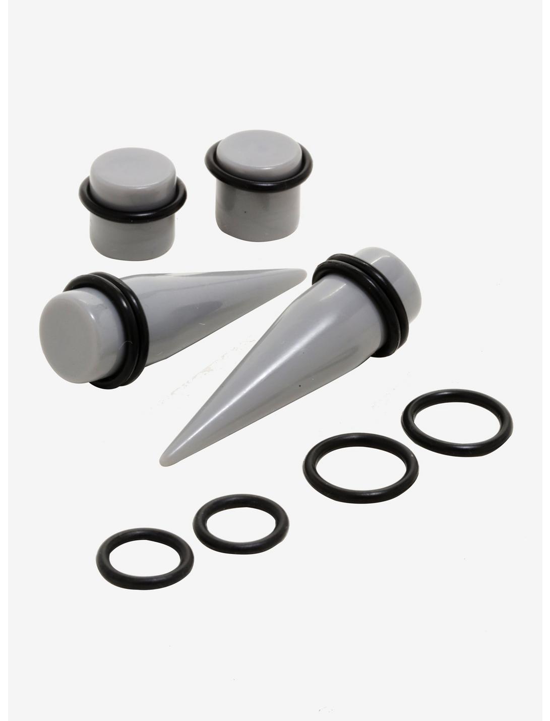 Acrylic Grey & Black Taper & Plug 4 Pack, GREY, hi-res