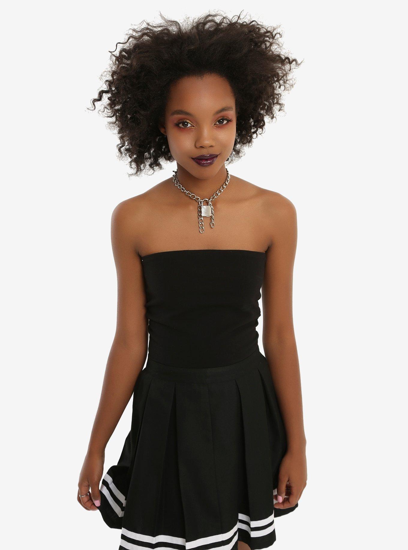 Black Crop Tube Top, BLACK, hi-res