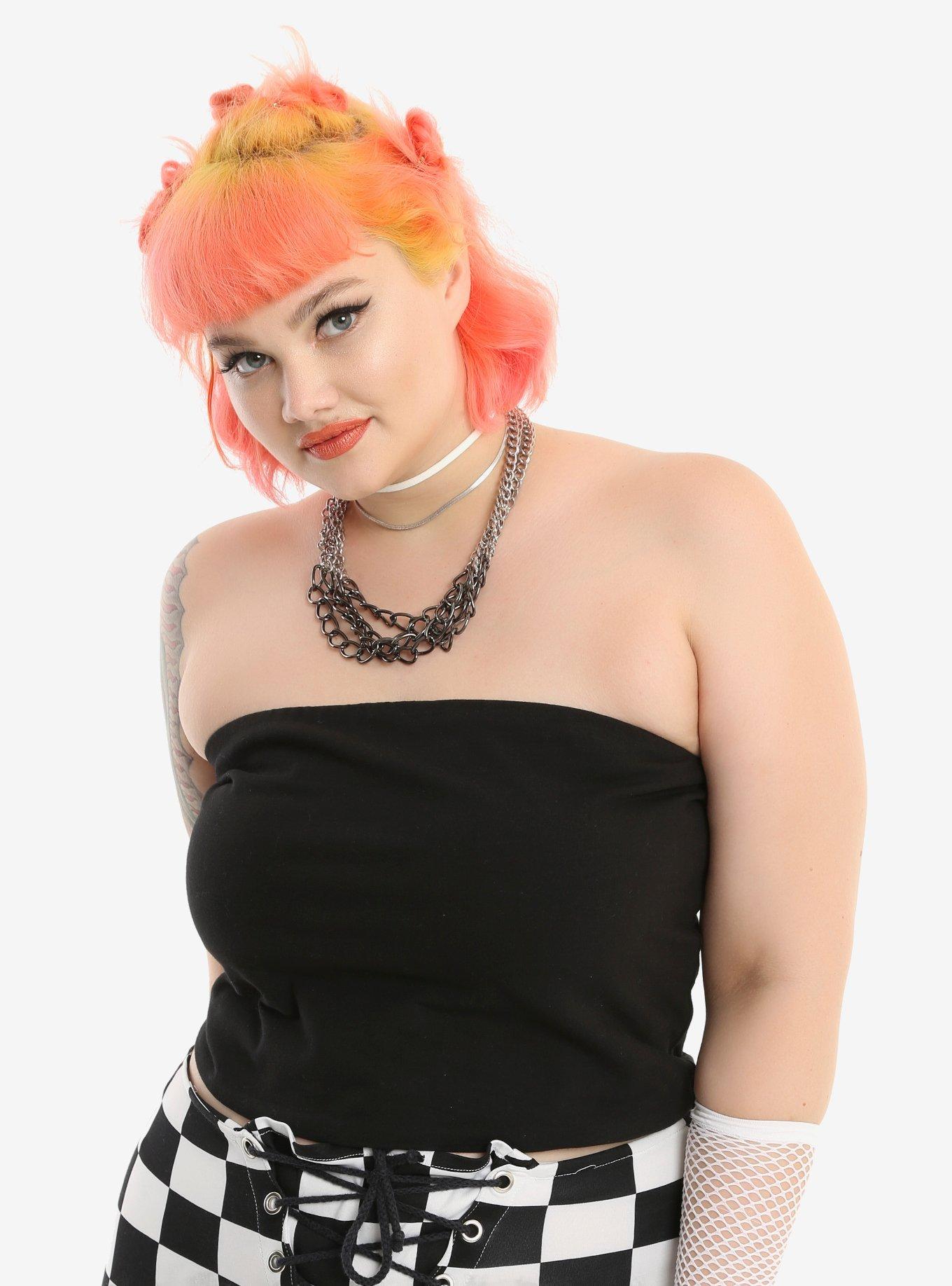 Black Crop Tube Top Plus Size, BLACK, hi-res