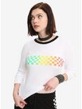 Rainbow Checkered Girls Long-Sleeve Thermal Top, WHITE, hi-res