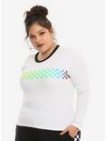 Rainbow Checkered Girls Long-Sleeve Thermal Top Plus Size, WHITE, hi-res