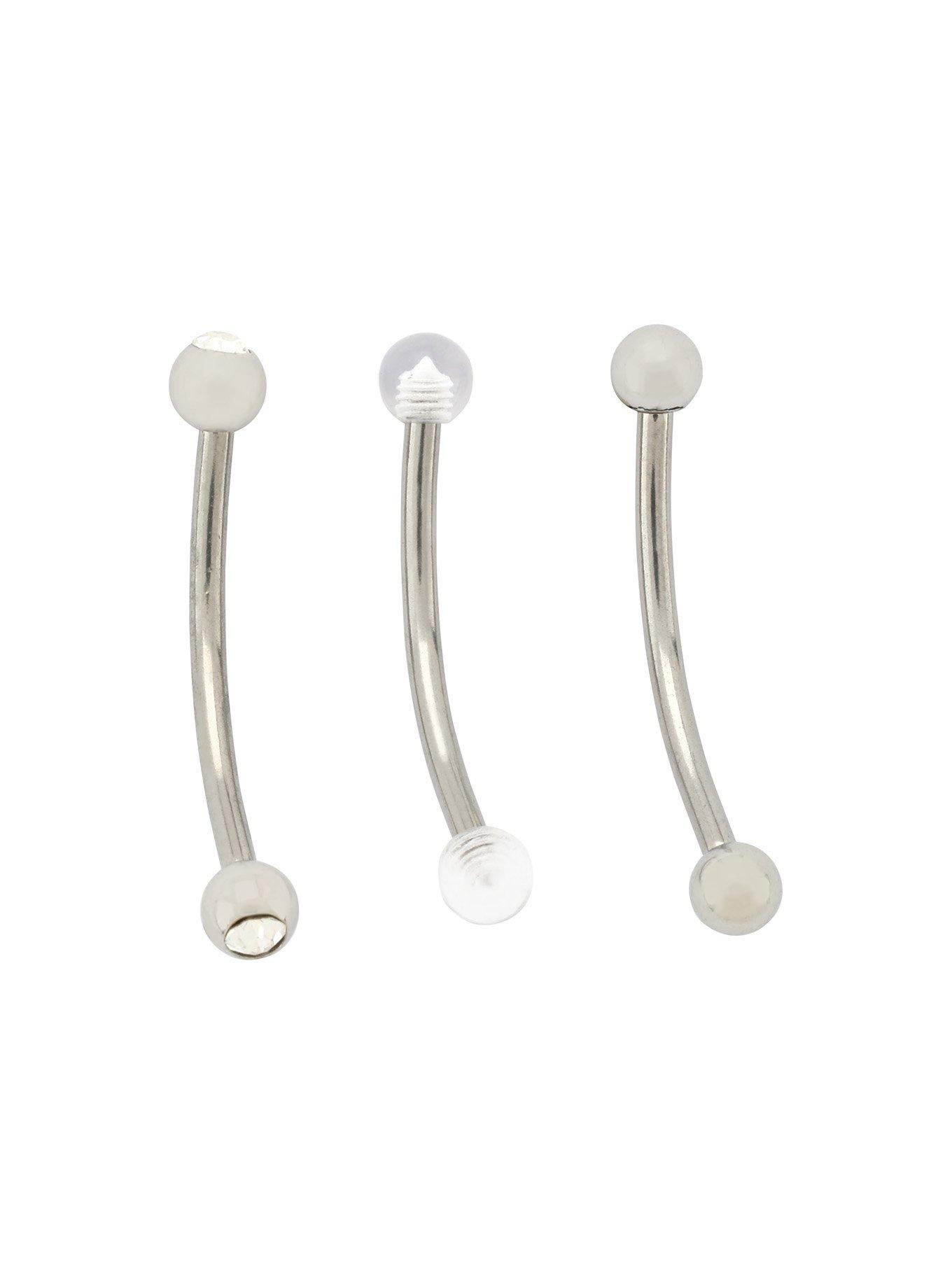 16G Steel Clear CZ Clear Snakebite Barbell 3 Pack, , hi-res