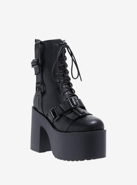 Multi-Buckle Platform Boots | Hot Topic