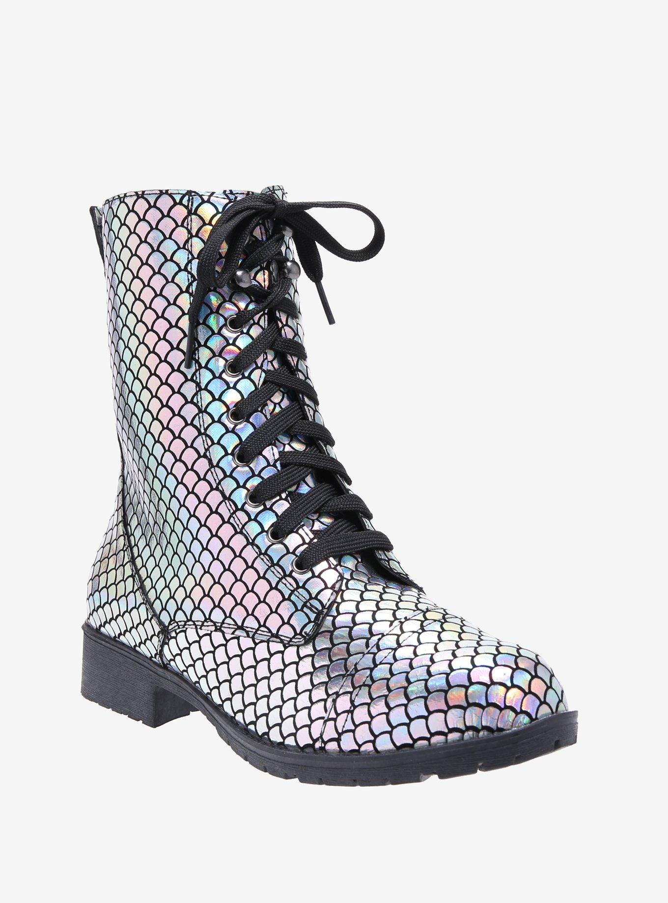 Holographic Mermaid Combat Boots, MULTI, hi-res