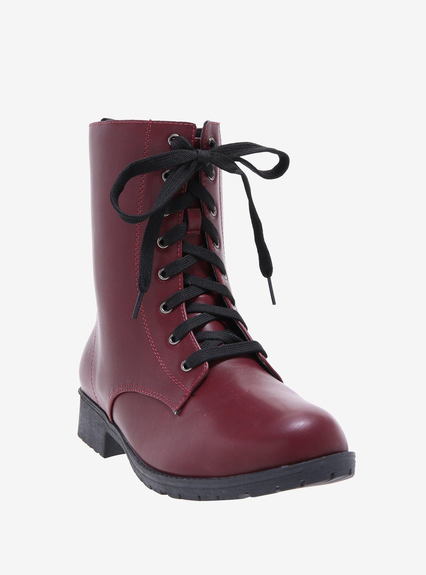 Burgundy military boots sale