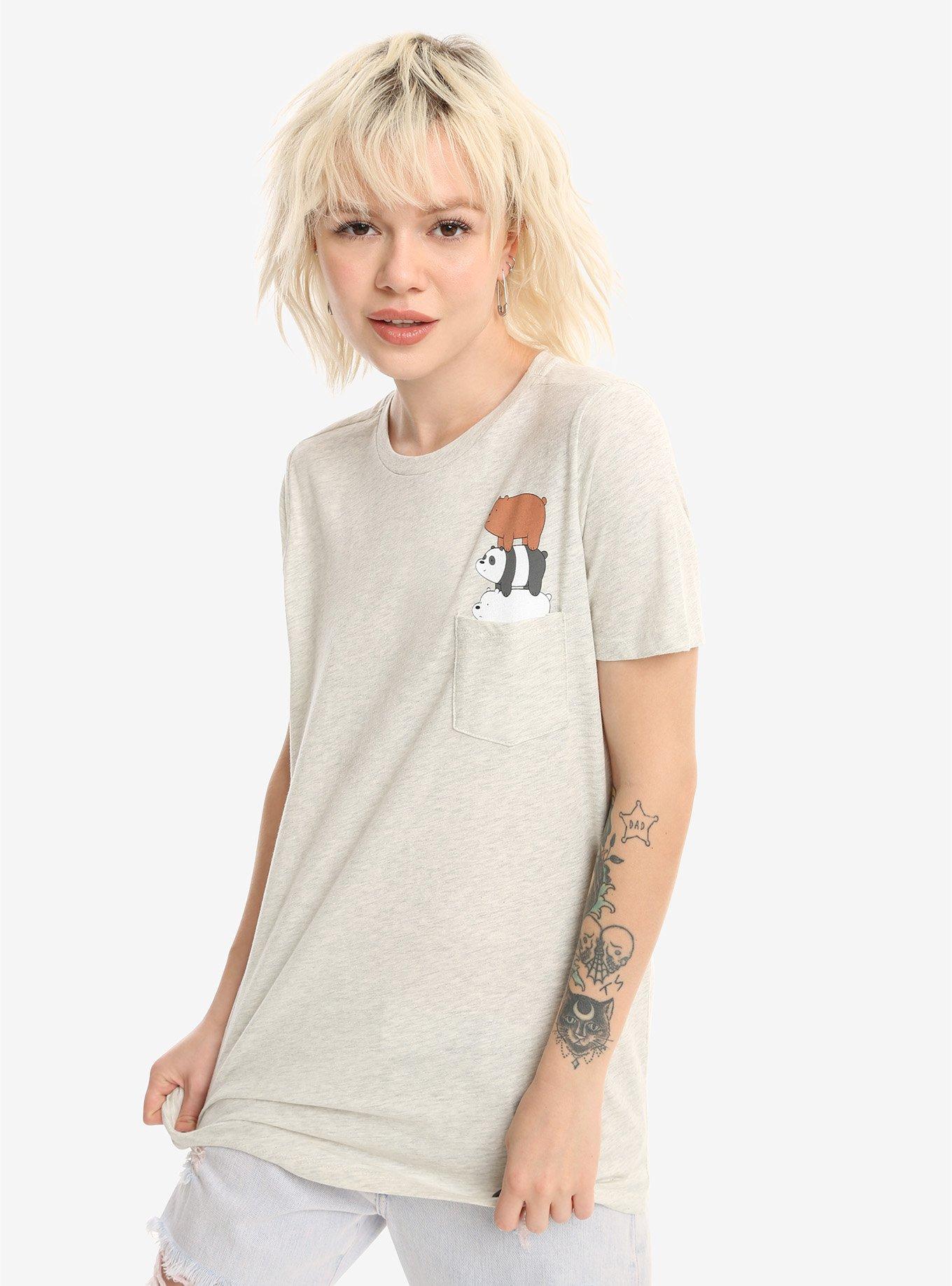 We Bare Bears Pocket Stacked Girls T-Shirt, OATMEAL HEATHER, hi-res