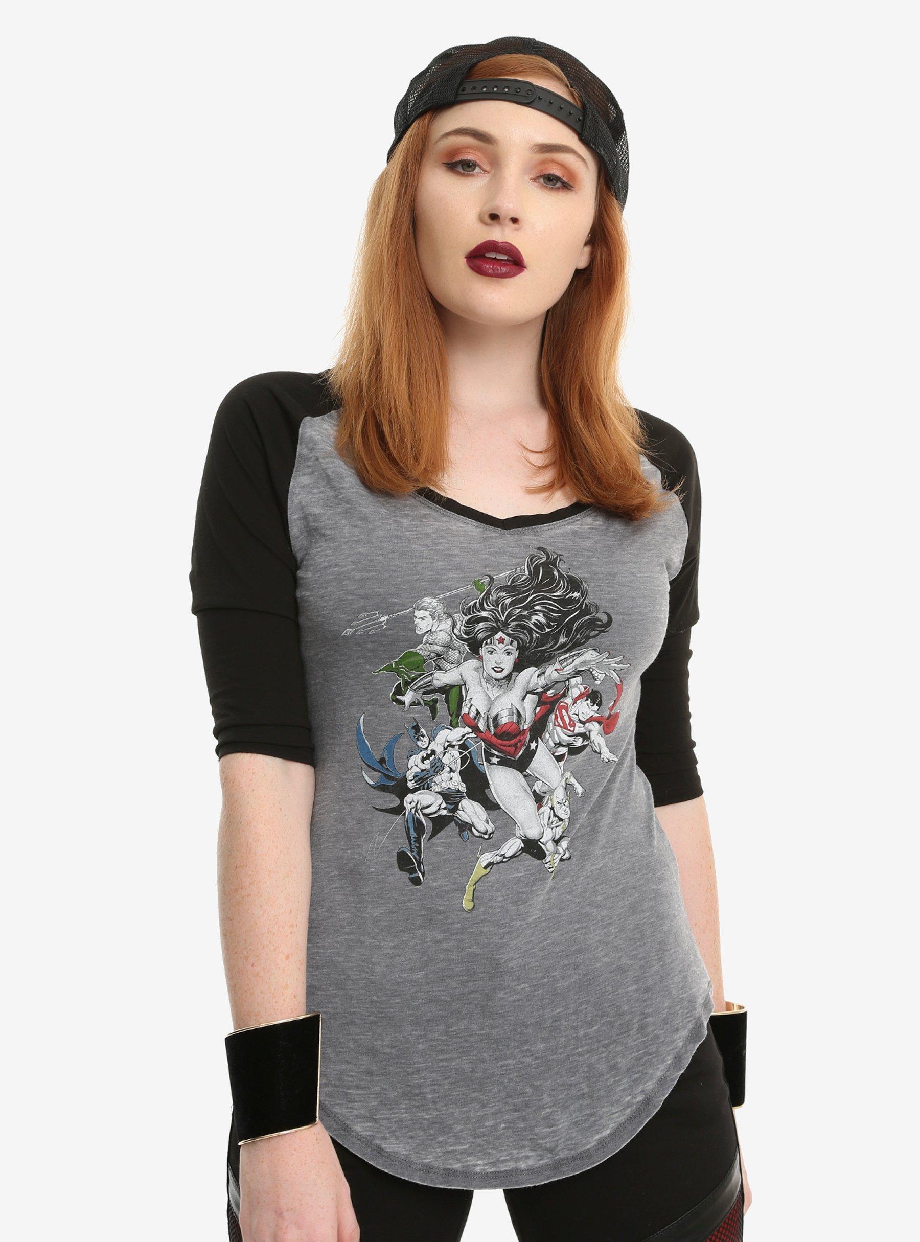 DC Comics Justice League Tour Girls Raglan, GREY, hi-res