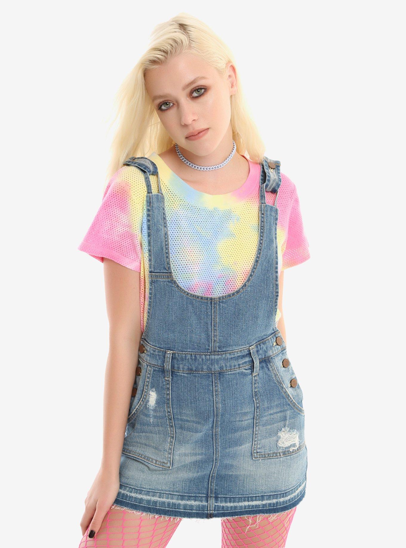 Distressed Denim Skirtall, BLUE, hi-res