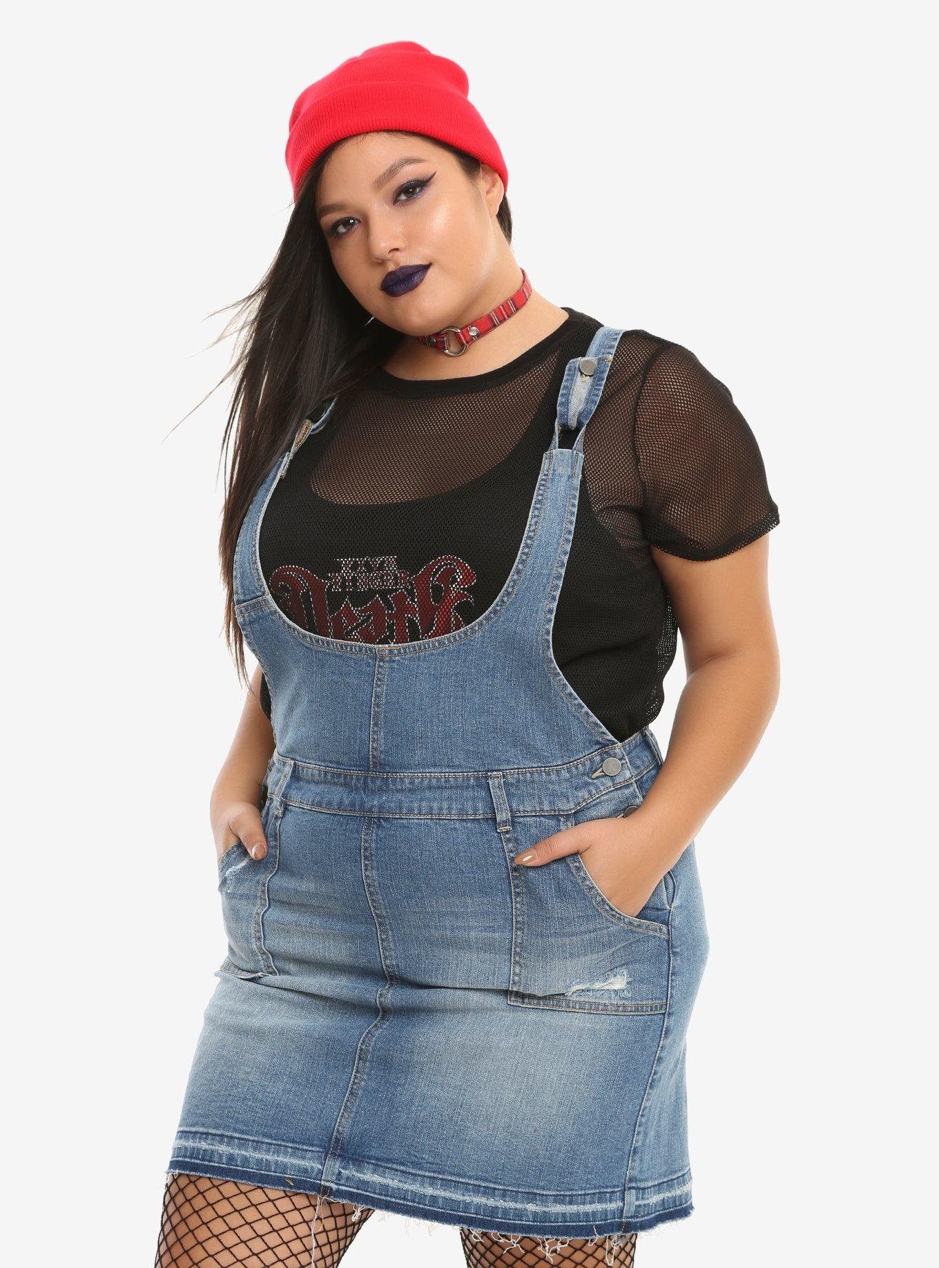 Distressed Denim Skirtall Plus Size, BLUE, hi-res