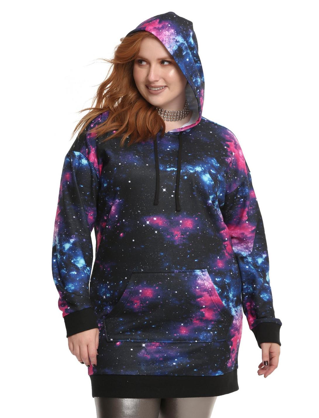 Galaxy Hoodie Dress Plus Size, BLACK, hi-res