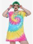 Rainbow Tie Dye Alien Lace-Up Neckline T-Shirt Dress Plus Size, PINK, hi-res