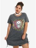 Grey Acid Wash Ride Free Skull T-Shirt Dress Plus Size, BLACK, hi-res
