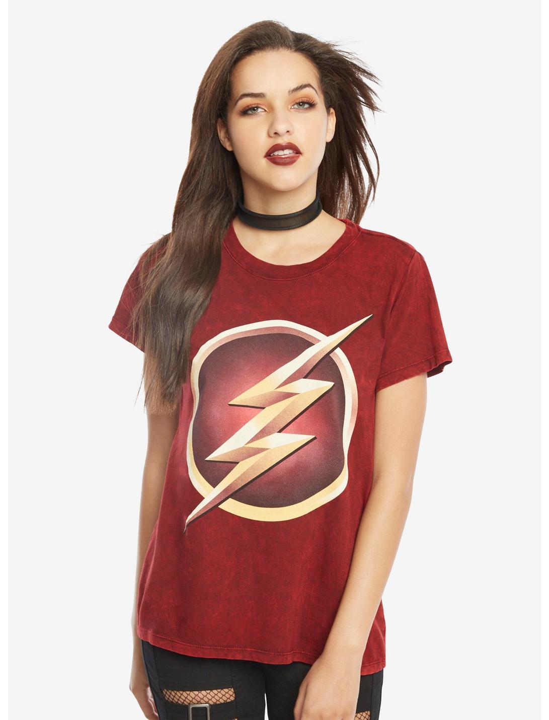 DC Comics The Flash Logo Mineral Wash Girls T-Shirt, RED, hi-res
