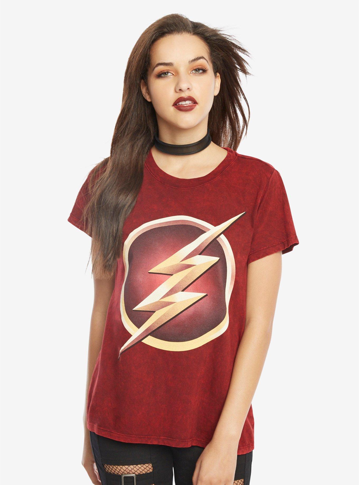 DC Comics The Flash Logo Mineral Wash Girls T-Shirt, RED, hi-res