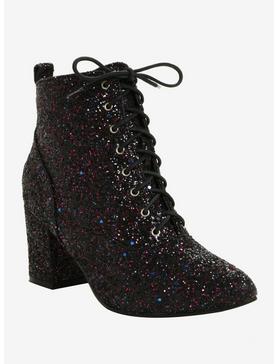 Plus Size Black Glitter Pointed Toe Booties, , hi-res