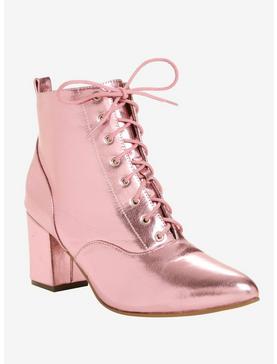 Plus Size Pink Metallic Pointed Toe Booties, , hi-res