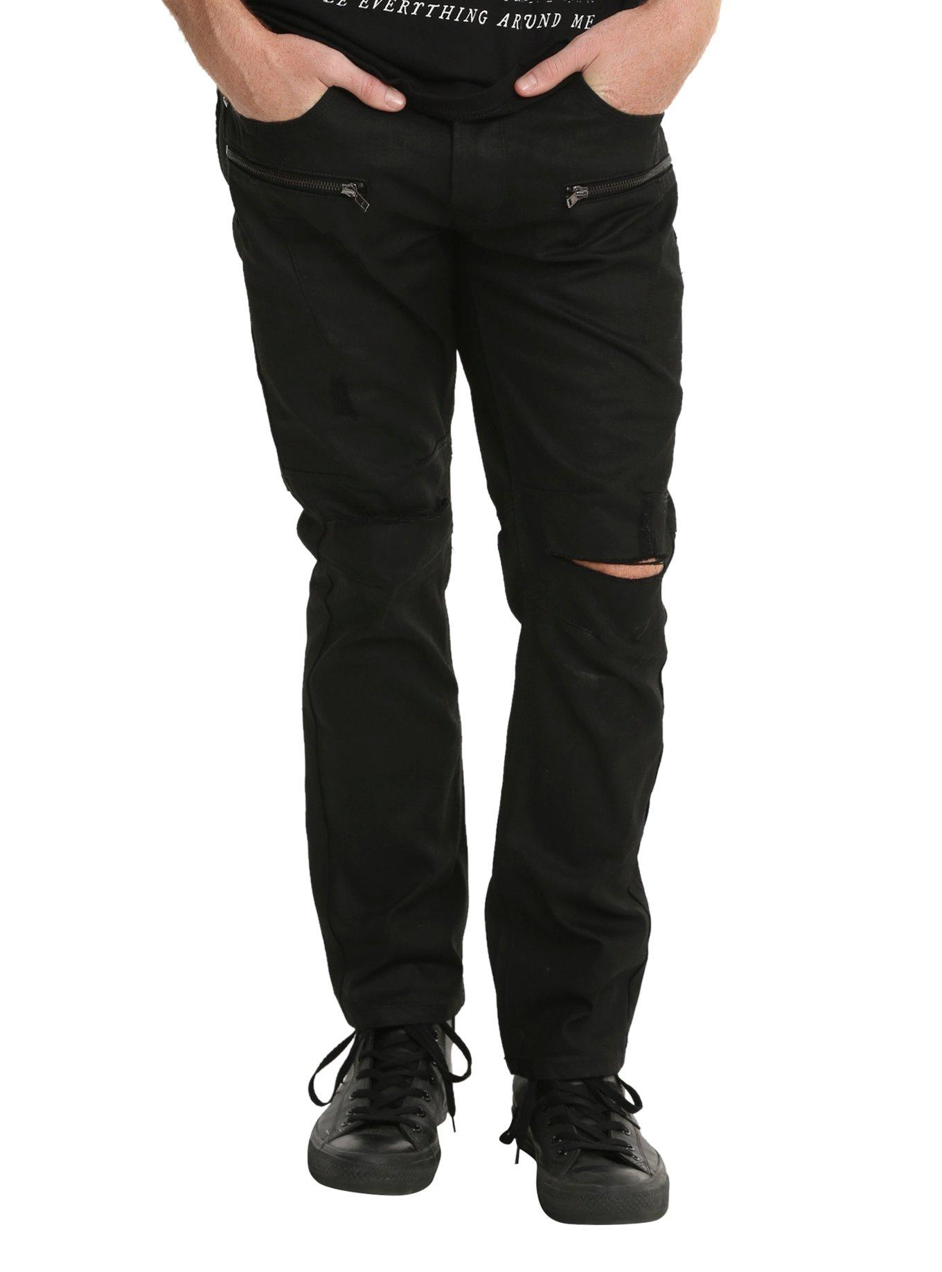 Raw X Black Zipper Pocket Skinny Jeans, BLACK, hi-res