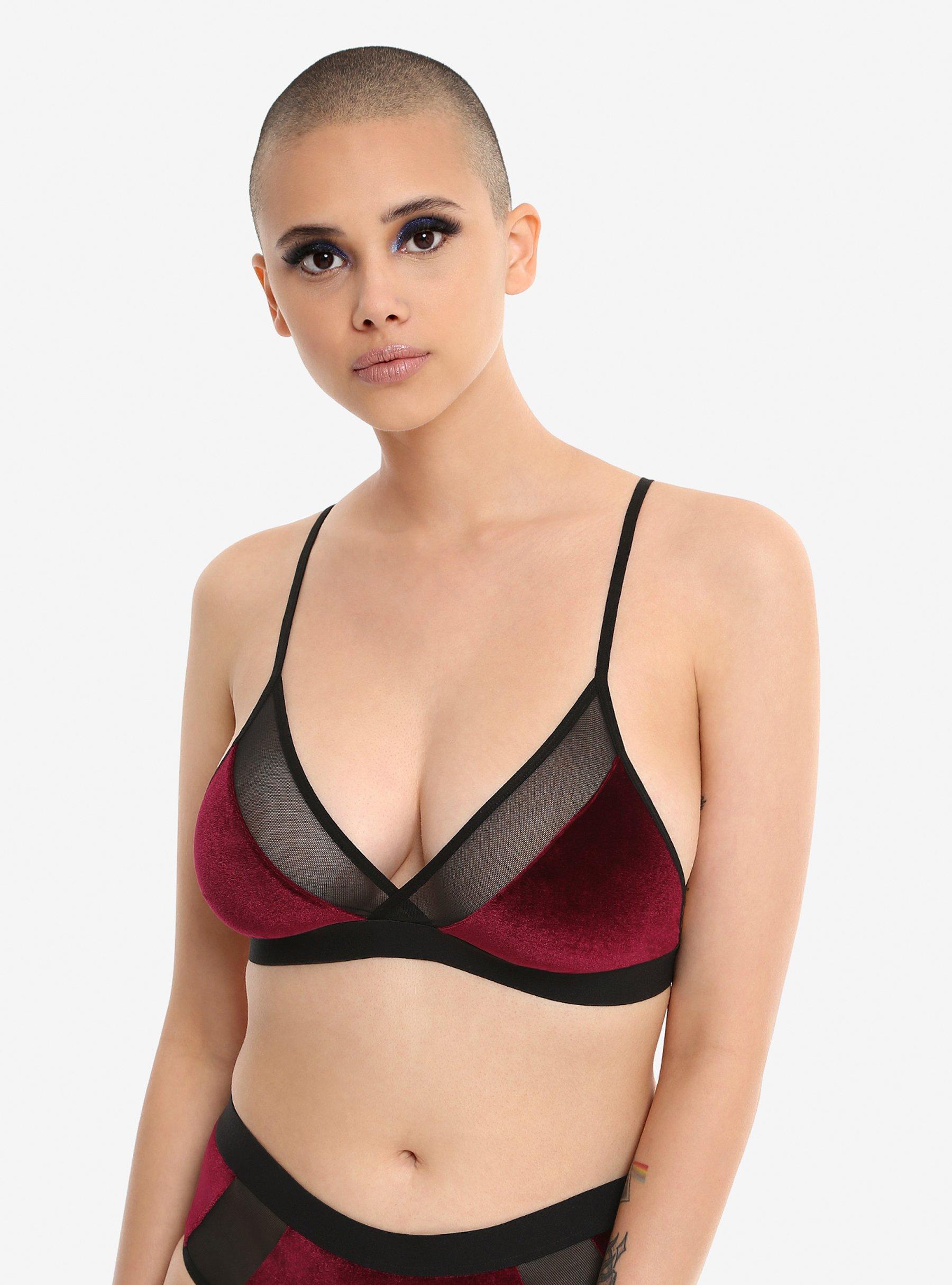 Burgundy Velvet Bralette, RED, hi-res