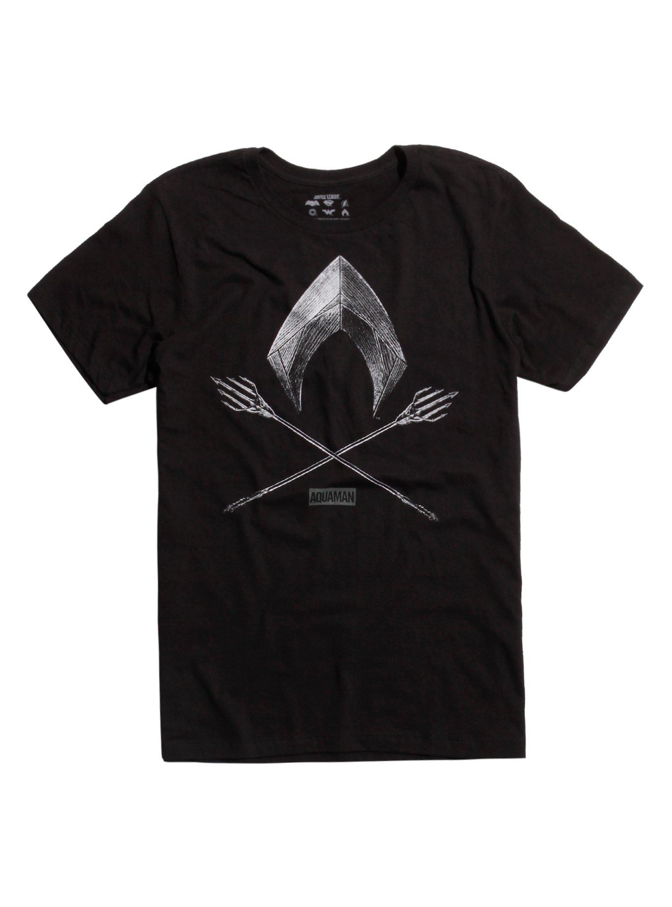 DC Comics Justice League Aquaman Trident Logo T-Shirt, BLACK, hi-res