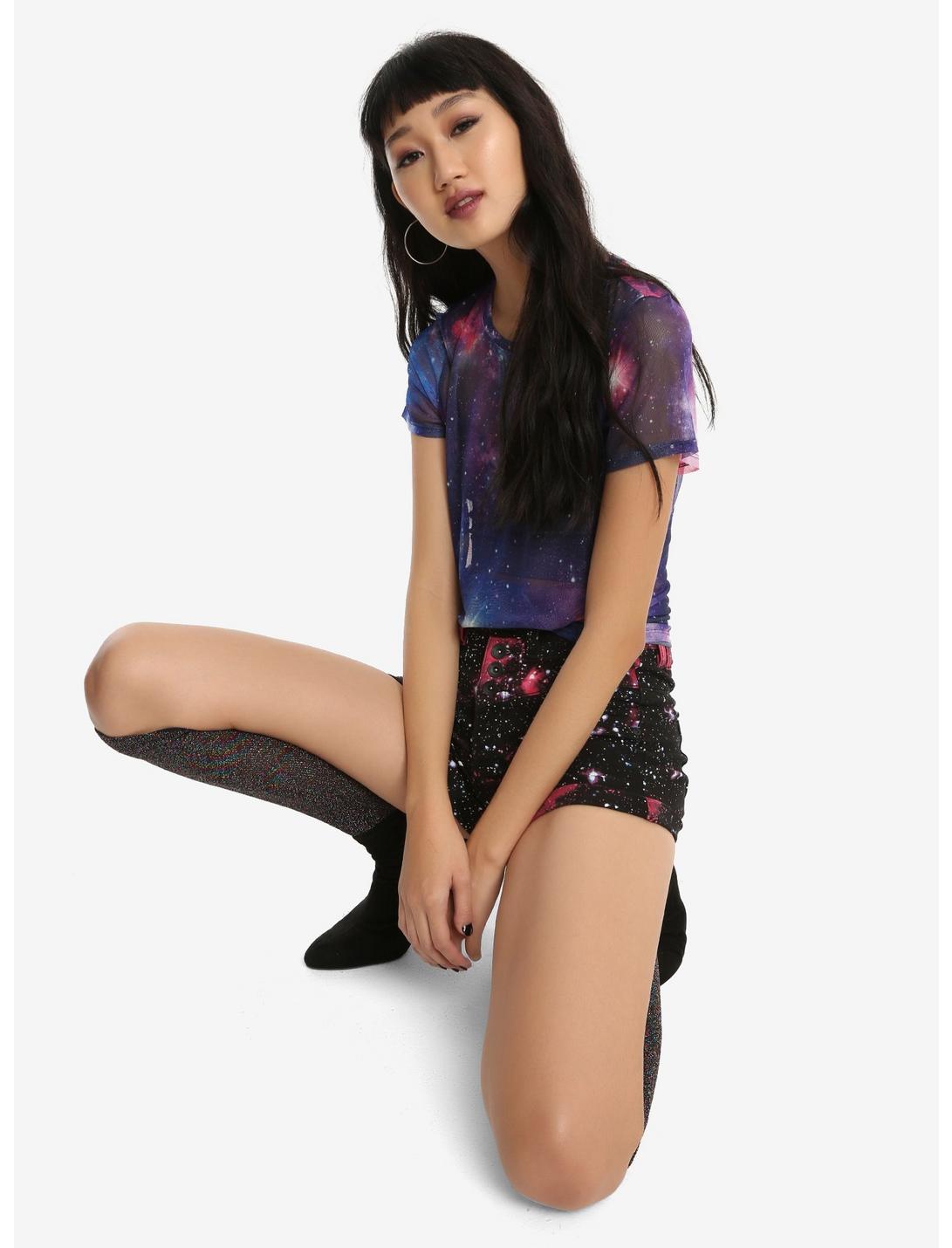 Galaxy Print Girls Mesh T-Shirt, BLACK, hi-res
