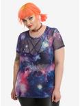 Galaxy Print Girls Mesh T-Shirt Plus Size, BLACK, hi-res