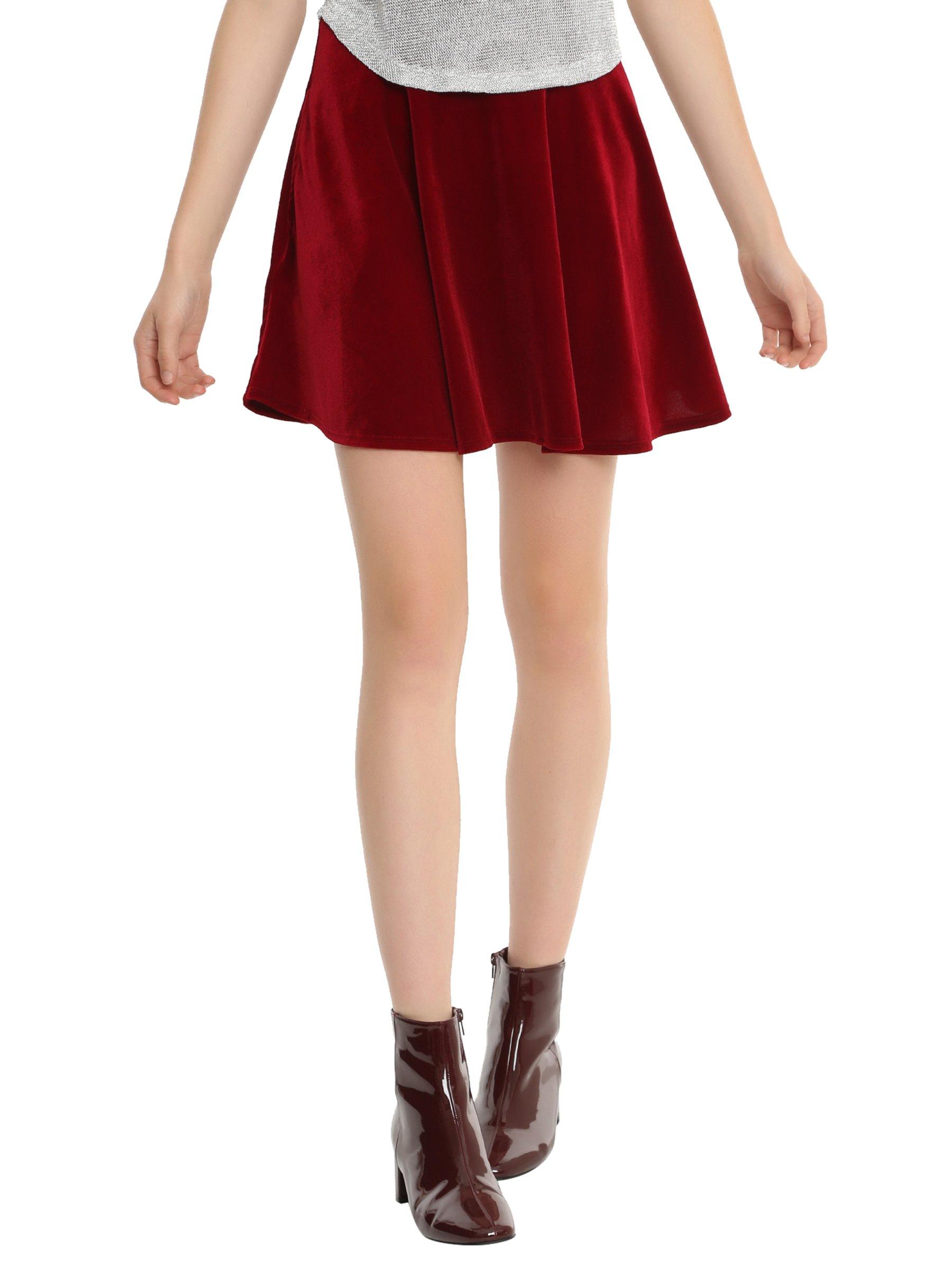 Burgundy Velvet Circle Skirt, BURGUNDY, hi-res