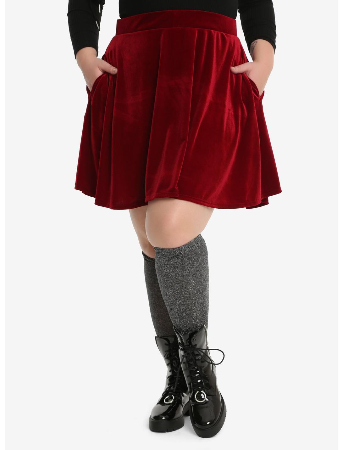 Burgundy Velvet Circle Skirt Plus Size, BURGUNDY, hi-res