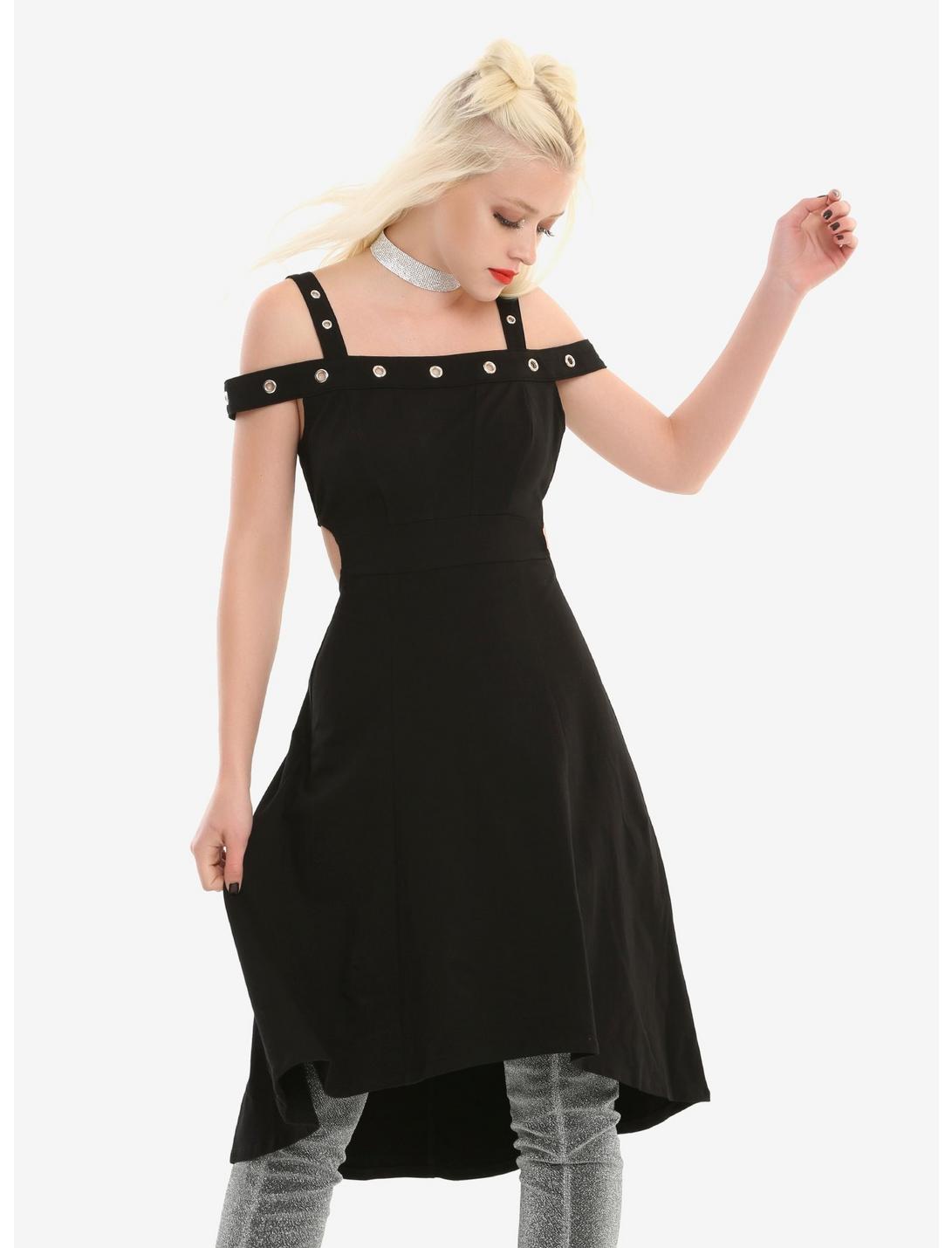 Tripp Grommet Cold Shoulder Hi-Low Dress, BLACK, hi-res