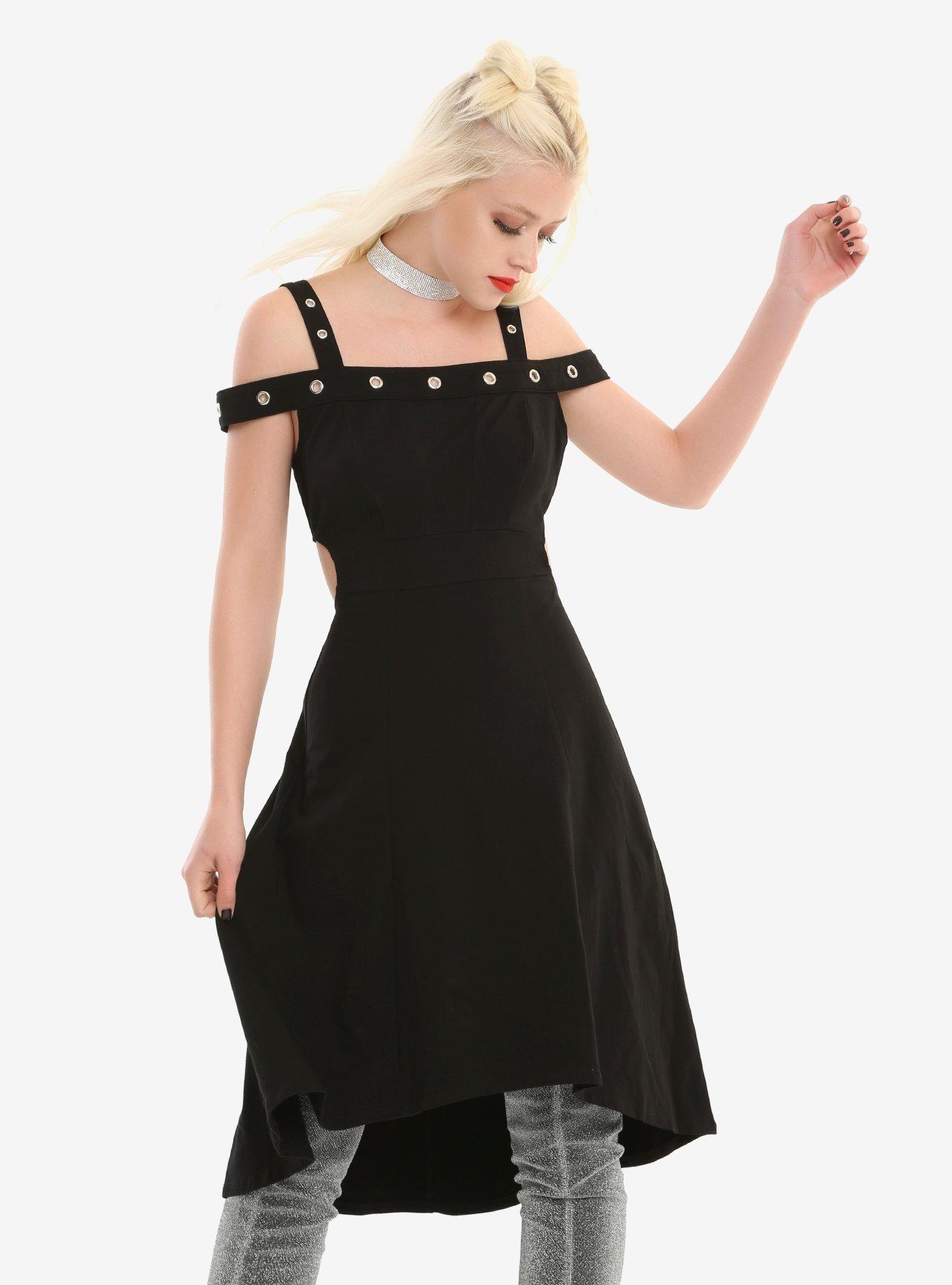 Tripp Grommet Cold Shoulder Hi-Low Dress, BLACK, hi-res