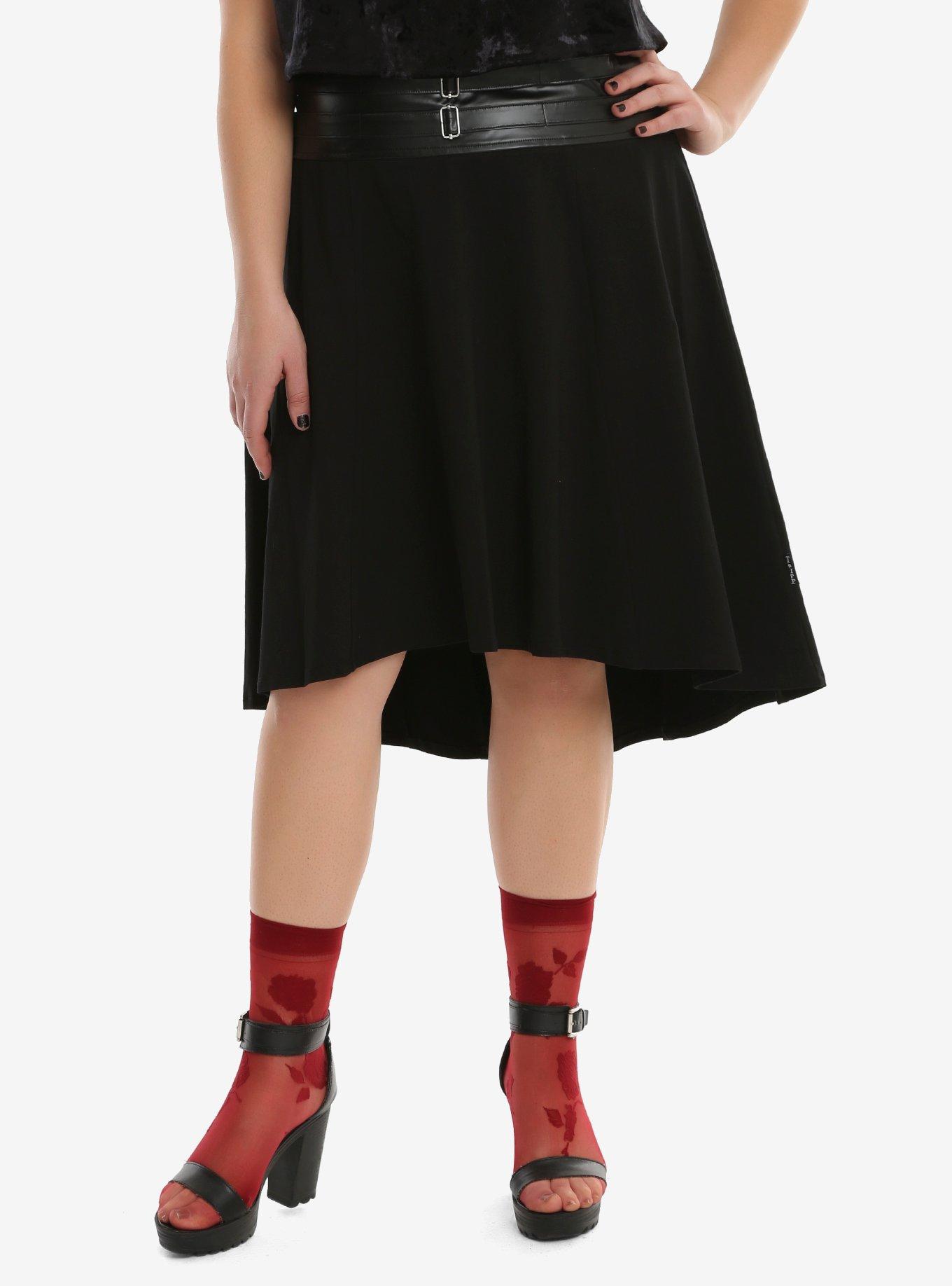 Tripp Double Belted Hi-Low Hem Skirt Plus Size, BLACK, hi-res