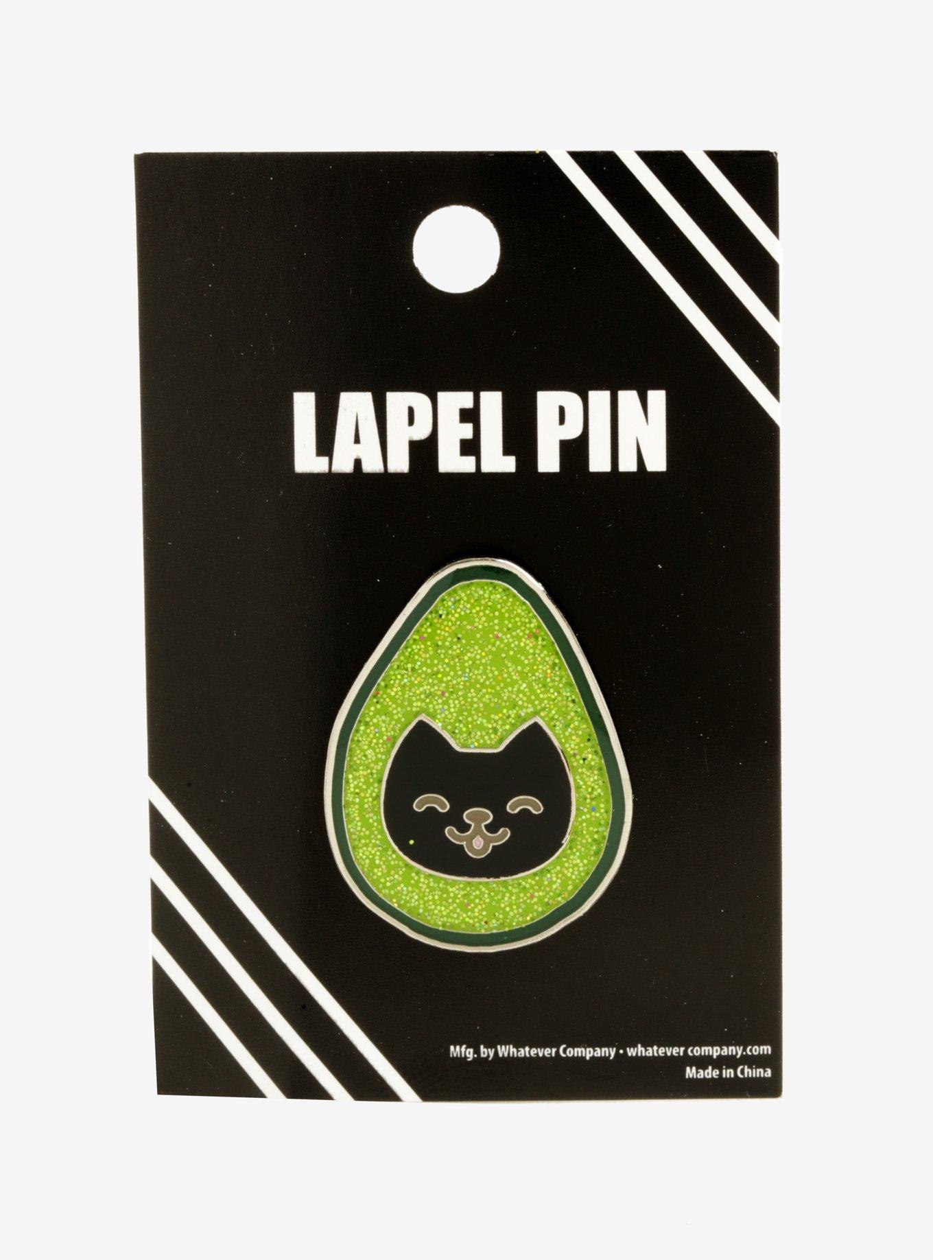 Cat Avocado Glitter Enamel Pin, , hi-res