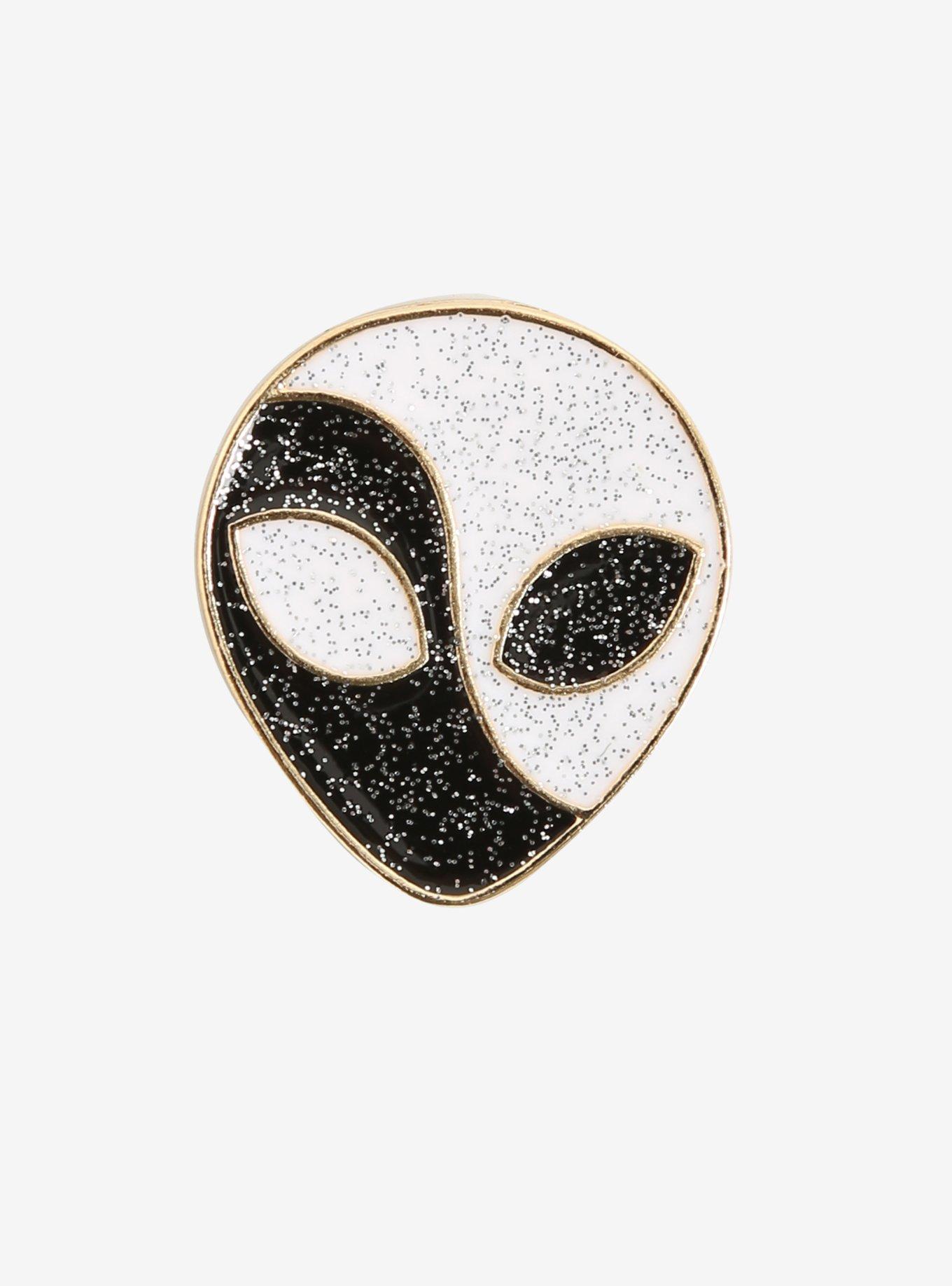 Glitter Yin-Yang Alien Head Enamel Pin, , hi-res