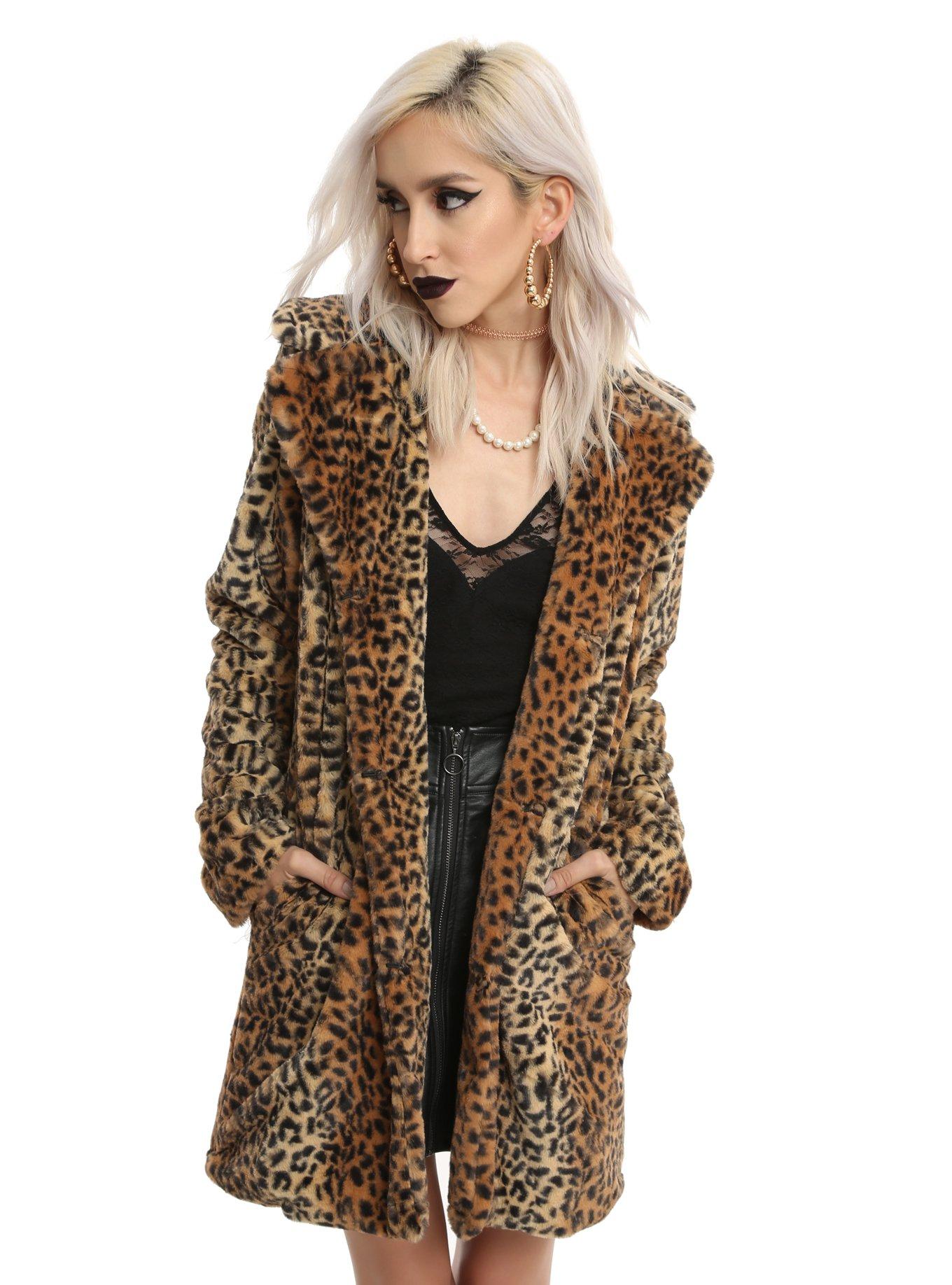 Leopard Print Faux Fur Girls Jacket, LEOPARD, hi-res