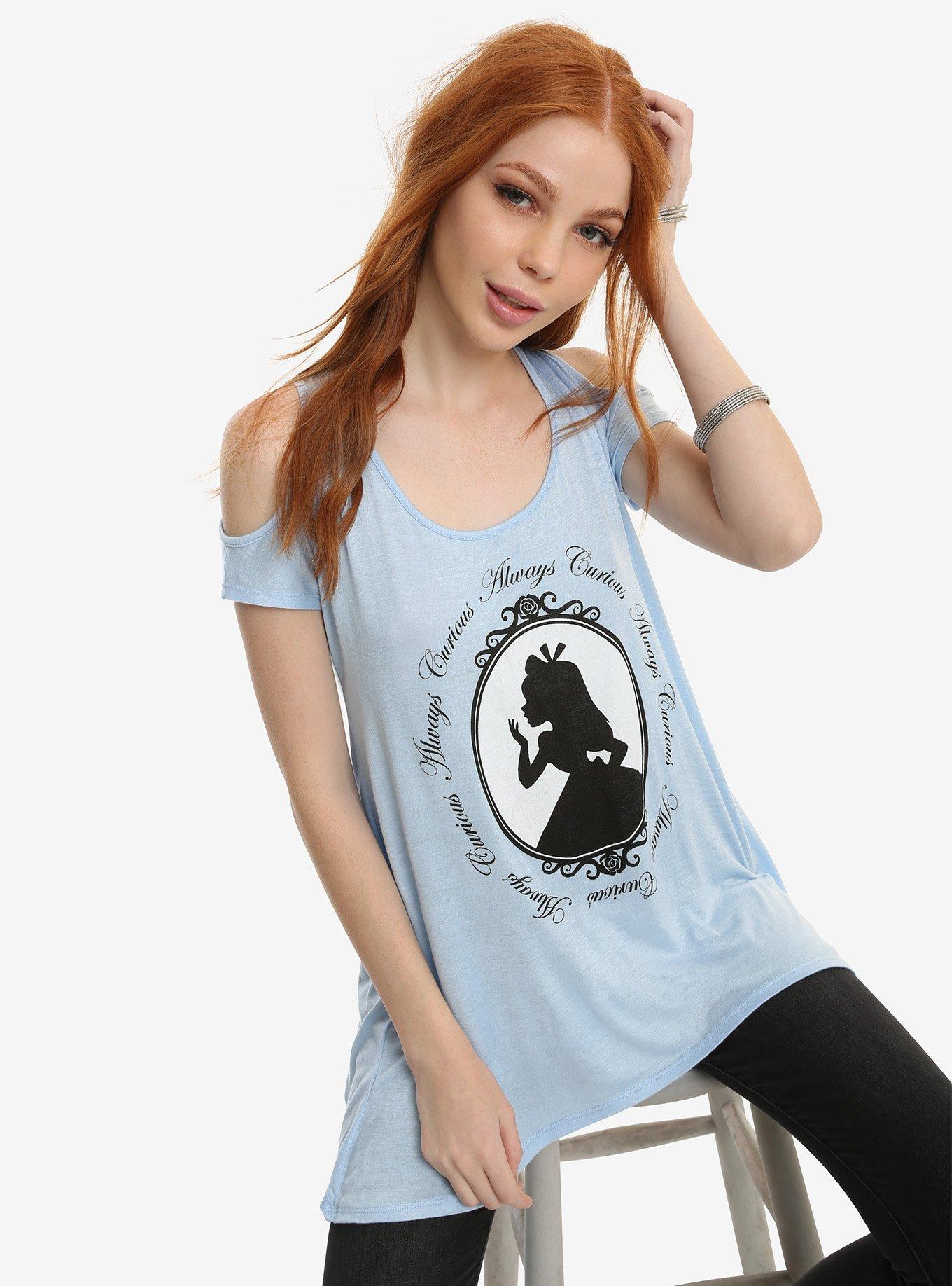 Disney Alice In Wonderland Always Curious Cold Shoulder Tie Back Top, MULTI, hi-res