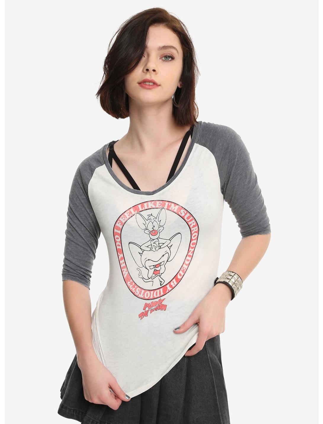 Pinky And The Brain Surrounded By Idiots Girls Raglan, WHITE, hi-res