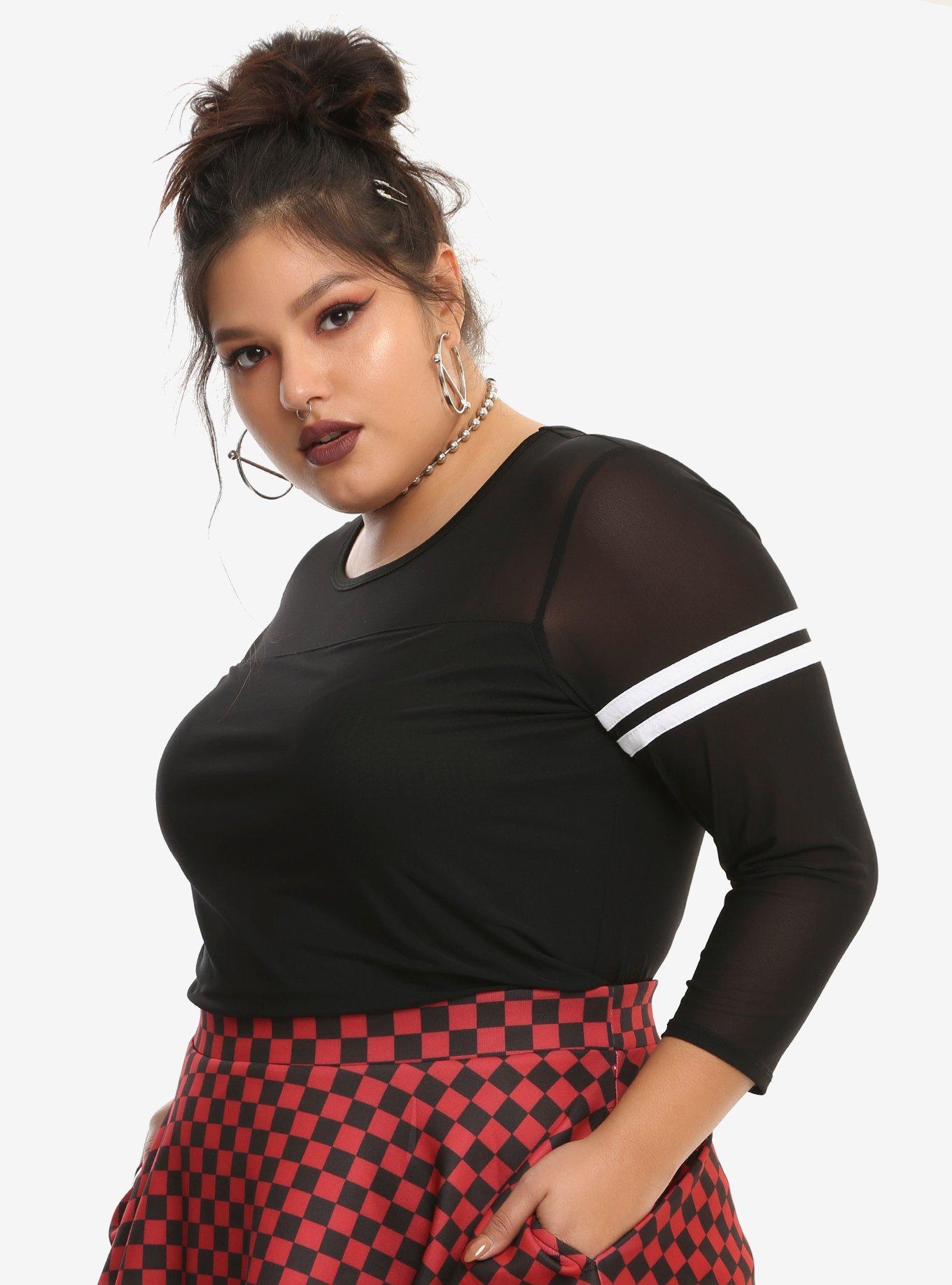 Mesh Athletic Tunic Plus Size, BLACK, hi-res