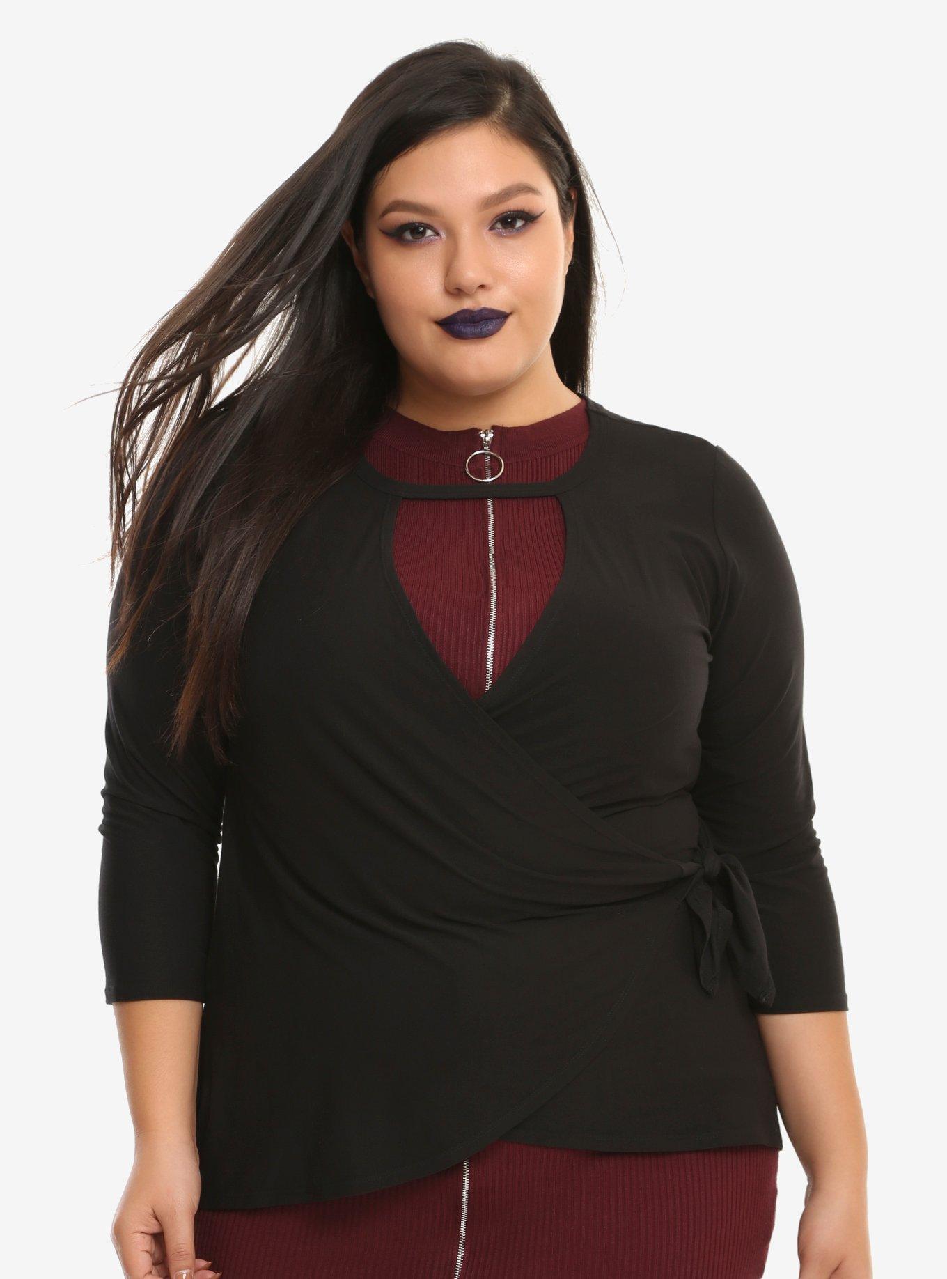 Black Crossover Deep V-Neck Girls Top Plus Size | Hot Topic