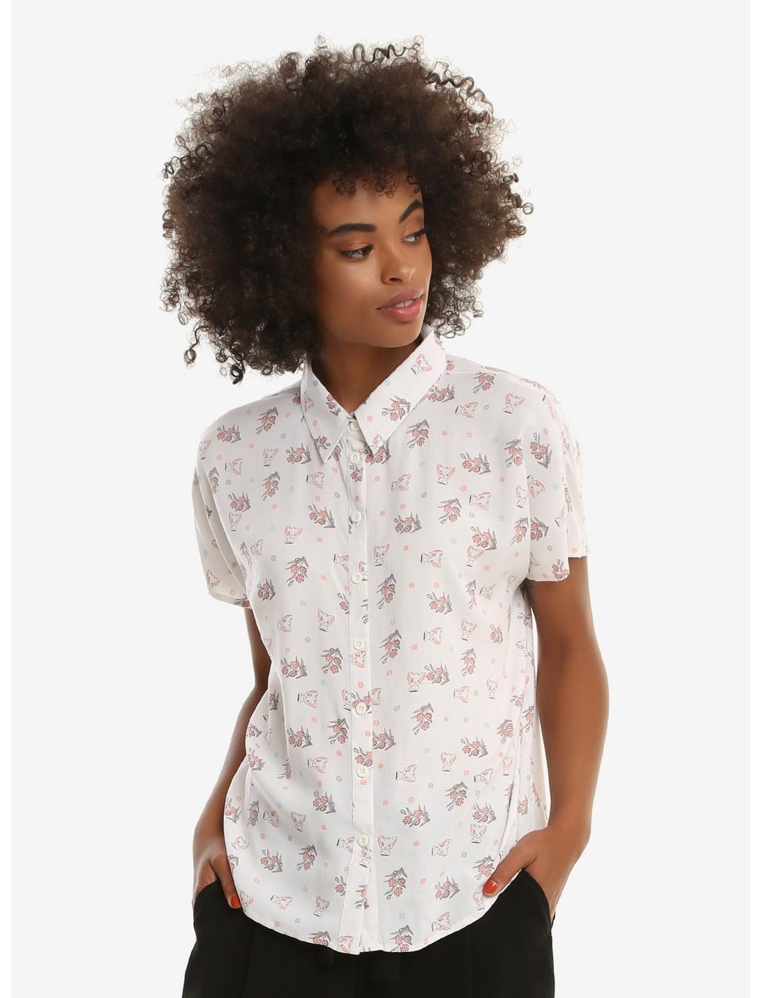 Disney Moana Pua Allover Print Womens Woven Button-Up - BoxLunch Exclusive, IVORY, hi-res