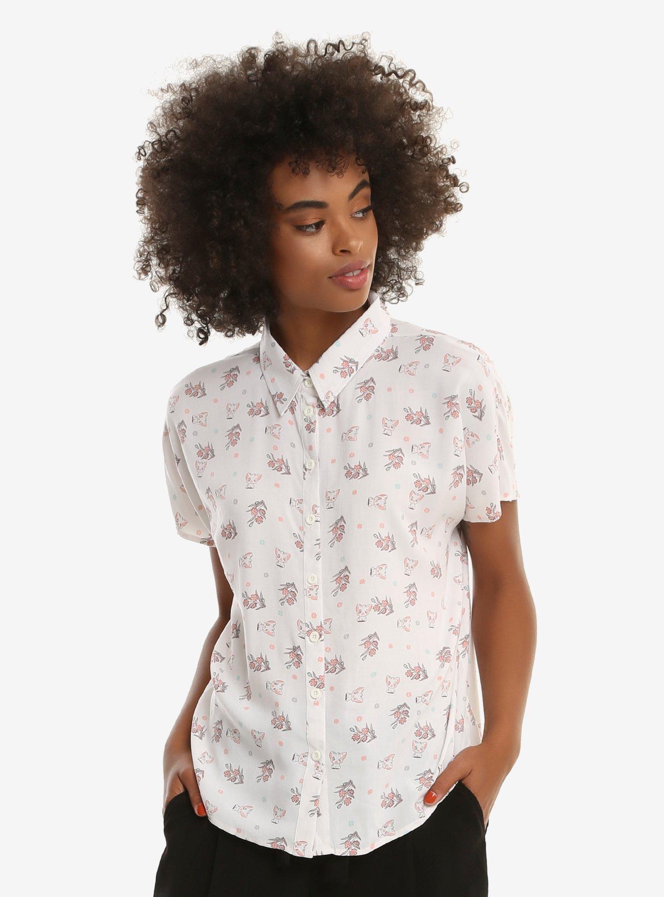 Disney Moana Pua Allover Print Womens Woven Button-Up - BoxLunch Exclusive, IVORY, hi-res