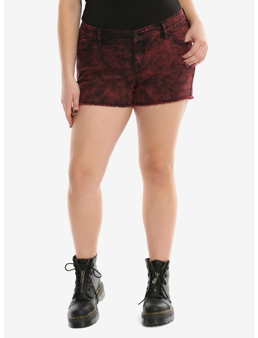 Blackheart Red Wash Low Rise Shorts Plus Size, RED, hi-res