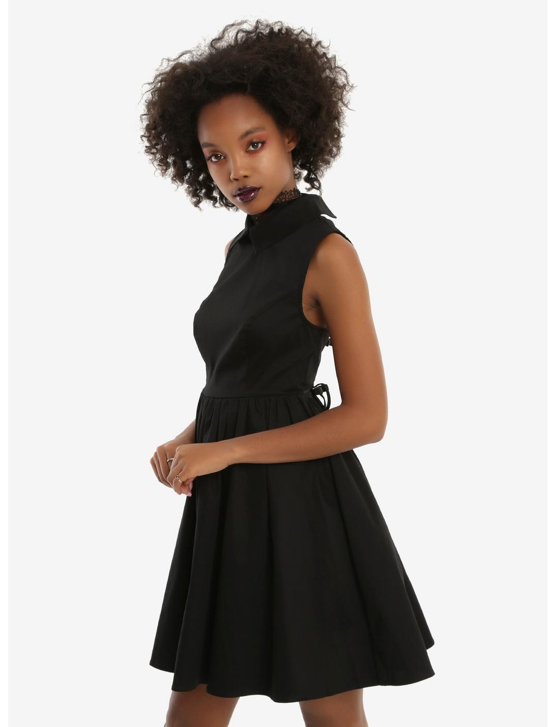 Black Sleeveless Collared Fit & Flare Dress, BLACK, hi-res