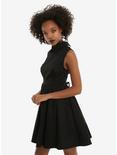 Black Sleeveless Collared Fit & Flare Dress, BLACK, hi-res